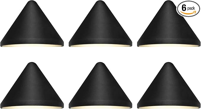 Low Voltage Deck Post Lights, 12V Outdoor Triangular Fence Lighting Fixture, Landscape Accent Light, Die-cast Aluminum, Black Poder Coated, 3000K 6-Pack