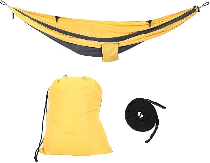 Breathable Hanging Chair Bed, 260x140cm Dual Use Portable Hammock Swing, Garden Hammock with Steel Buckle for Camping Courtyard Corridor Outdoor (Yellow Gray)
