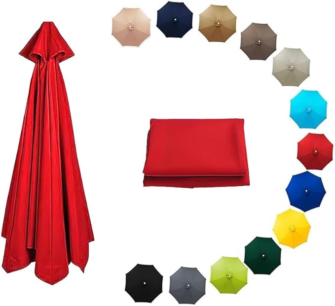 7ft/9ft/10ft Parasol Umbrella Canopy Replacement, Patio Umbrella Replacement Cover, 8 Ribs/6 Ribs Parasol Top Replacement Cloth(Red,300cm/10ft-6ribs)