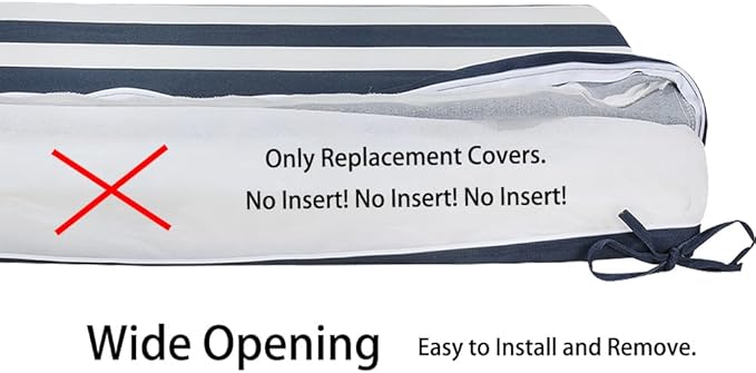 Magpie Fabrics Patio Bench Cushion Cover 45x18x3 Inch, NO Insert! Water&Fade Resistant Outdoor Loveseat Replacement Cover with Zipper (Navy White)