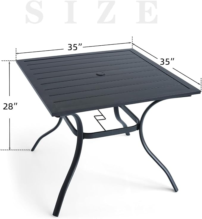 Outdoor Patio Furniture Set, 4 Piece Swivel Patio Chairs and 35" x 35" x 28" Steel Dining Table Set with 1.6" Umbrella Hole, Suitable for All-Weather
