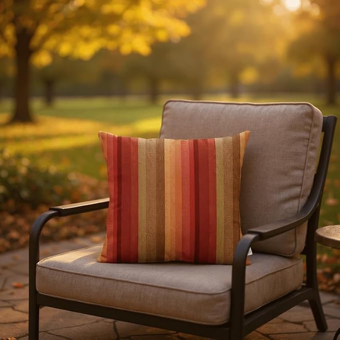 RSH DECOR: Square Throw Pillows Set of 4 | 17" x 17" | Sunbrella Performance Fabric | Outdoor Decorative Accent Pillows for Patio Furniture | Astoria Sunset & Canvas Burgundy - Made in USA