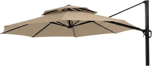 Garden Winds Reinforced RipLock 350 Replacement Canopy Top Cover Compatible with Garden Treasures 11’ Offset Umbrella Models YJAF-819R, YJAF-819D, YJAF-81903A, YJAF-81903B, YJAF-81903C - Beige