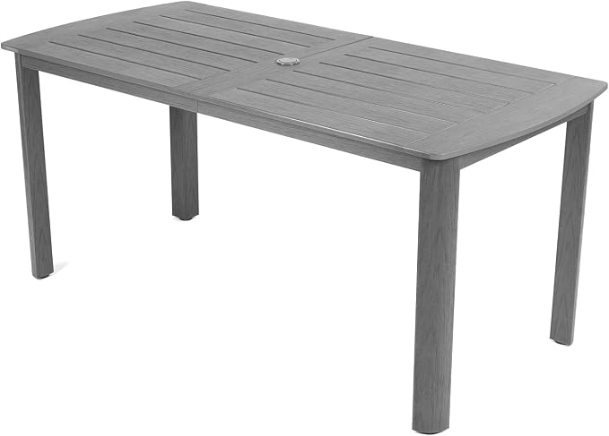 Outdoor Rectangle Dining Table with Rounded Edge, 67" All-Weather HIPS Patio Table for 6, Outdoor Furniture with Umbrella Hole, Ideal for Garden, Poolside, Backyard, Deck, Dark Gray