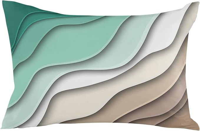 Ombre Abstract Geometry Gradient Green to Brown Outdoor Waterproof Throw Pillow Covers 20 x 12 Inch Set of 2, Pillowcases Decorative Square Cushion Cases for Patio Furniture Couch Porch Garden