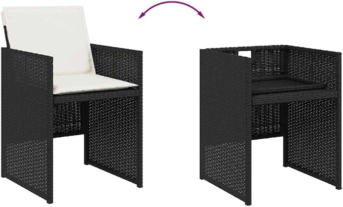 17 Piece Patio Dining Set with Cushions Black Poly Rattan Outdoor Table and 16 Folding Chairs with Removable Washable Covers for Garden Backyard Entertaining