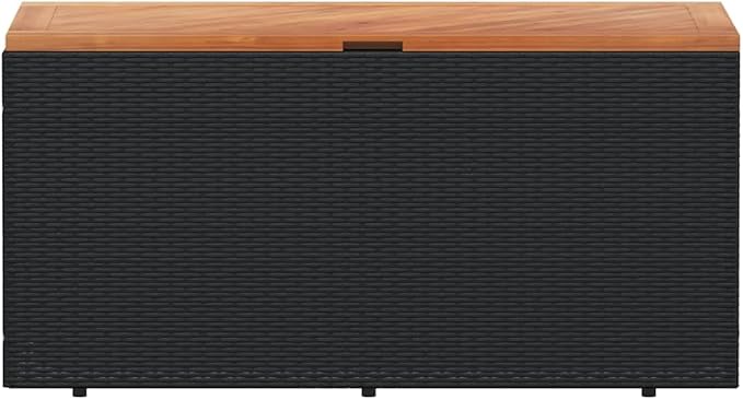 Garden Storage Box, Poly Rattan Patio Deck Box with Gas Spring Lid, Large Outdoor Storage Container for Cushions and Pillows, 43.3 x 19.7 x 21.3 inches, Black