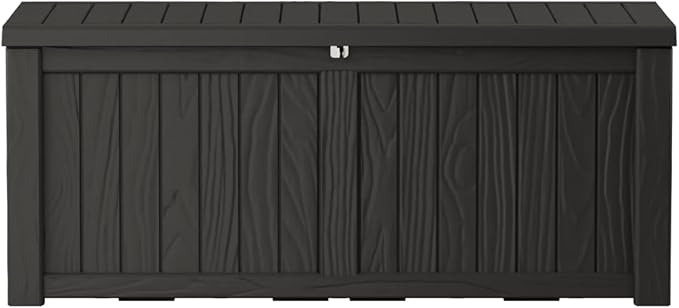 Outdoor Storage Box Waterproof, 150 Gallon Large Deck Box Lockable, Patio Storage Bin Resin for Pool Accessories Cushion Furniture, Garden Tools, UV-Resistant Outside Delivery Black
