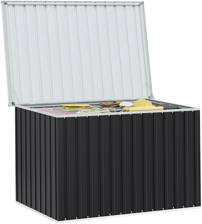Large Outdoor Garden Storage Box, Weather-Resistant Galvanized Steel Deck Container for Patio, Backyard, Poolside, and Garage, Anthracite, 58.7 x 58.7 x 36.6 Inches