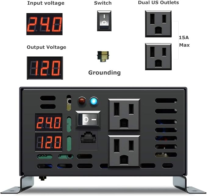 WZRELB 500W 24V 120V Pure Sine Wave Power Inverter with 2 AC Outlets Wired Remote Control (RBP-50024WR)