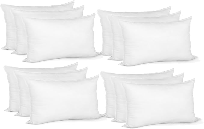 Hometex Canada Pillow Insert 12" x 18" Indoor Outdoor Polyester Filled Standard Cover (12 Pack)