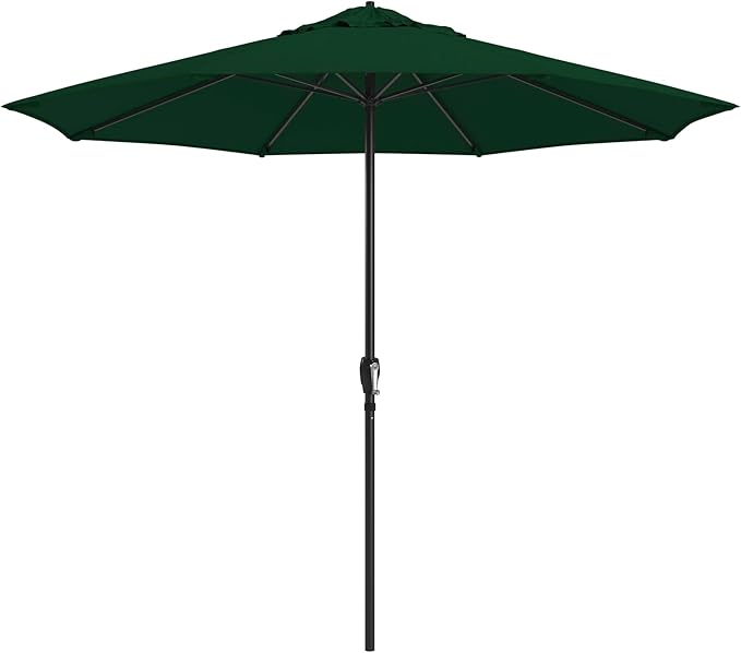 California Umbrella 8-Year Protection 9 Ft Outdoor Patio Umbrella, Solstice Fade-Resistant Fabric, Auto-Tilt, Heavy Duty Aluminum Frame, 8 Reinforced Ribs for Pool or Deck, Black Pole, Hunter Green