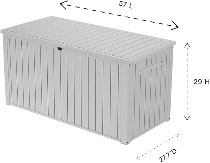 Stylish Indoor/Outdoor Storage Deck Box,Resin,Large Capacity, Weather-Resistant, Lockable lid and Side handles. (White, 170 Gallon)