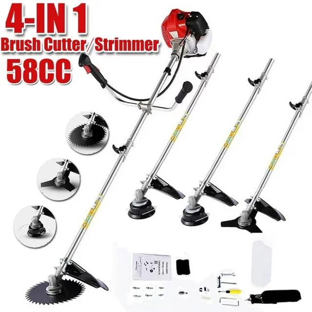 Weed Eater Weed Wacker 58CC 4-in-1 Gas Powered String Trimmer, Gas Brush Cutter with 4 Detachable Heads 18.5" Cutting Path Straight Shaft 2-Cycle for Brush(Orange)