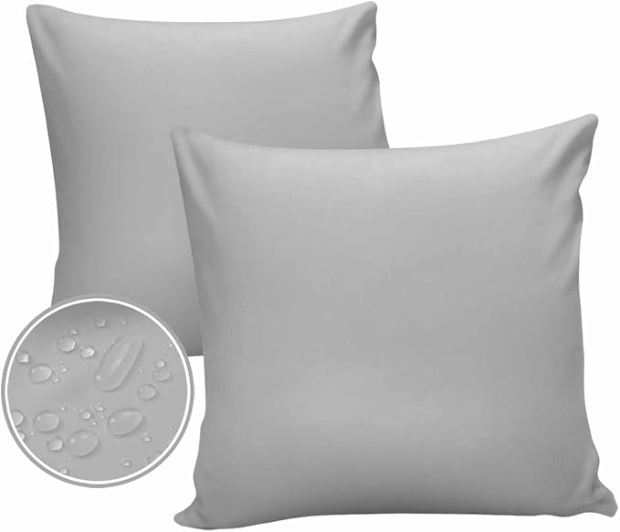 Outdoor Waterproof Throw Pillow Covers Set of 2 Gray Pillowcases 20x20 Inches Simple Style Patio Decorative Pillows Cushion Case Patio Pillows for Couch Bed Chair Garden