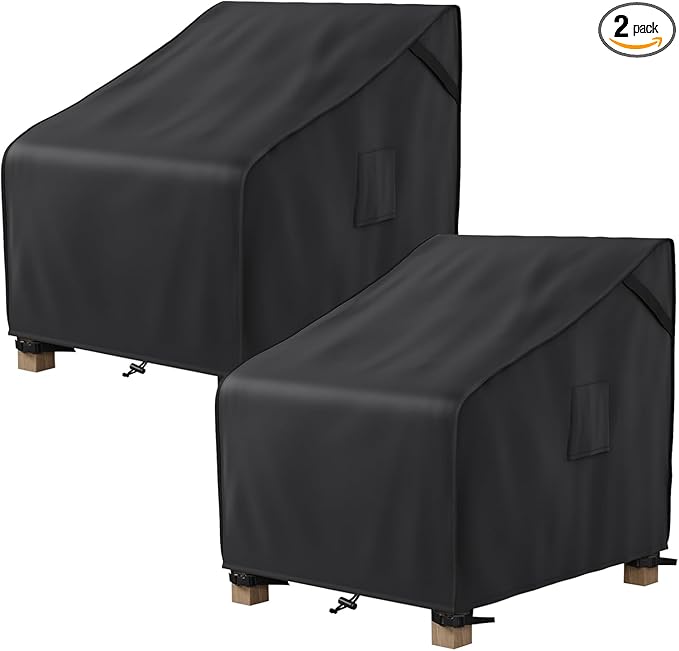 MR. COVER Patio Chair Covers Waterproof, Outdoor Furniture Covers for Rocking Chair, Heavy Duty Anti UV Chair Cover, Fits up to 35"W x 35"D x 35"H, Air Vent and Handles Included,Black, 2 Pack