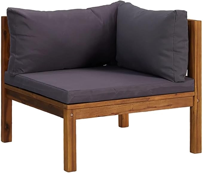 2 Piece Sofa Set with Dark Gray Cushions, Solid Acacia Wood Outdoor Conversation Set Sectional Sofa with Middle Sofa, Corner Sofa for Garden, Patio, Balcony, Backyard,-421