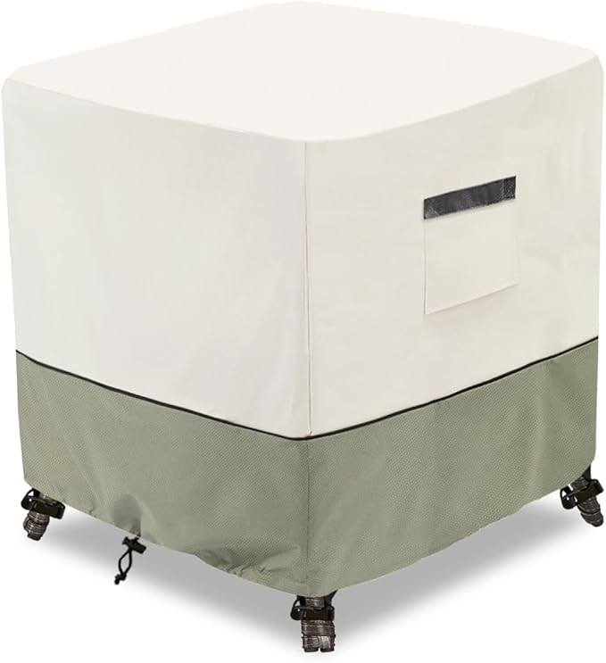 Waterproof Outdoor Ottoman Cover Square,600D Heavy Duty Patio Small Side Table Cover,Patio Furniture Covers for End Table 25" W x 25" D x 18" H,Beige