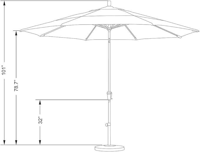 California Umbrella 11' Round Aluminum Market Umbrella, Crank Lift, Auto Tilt, Bronze Pole, Pacifica Navy Blue