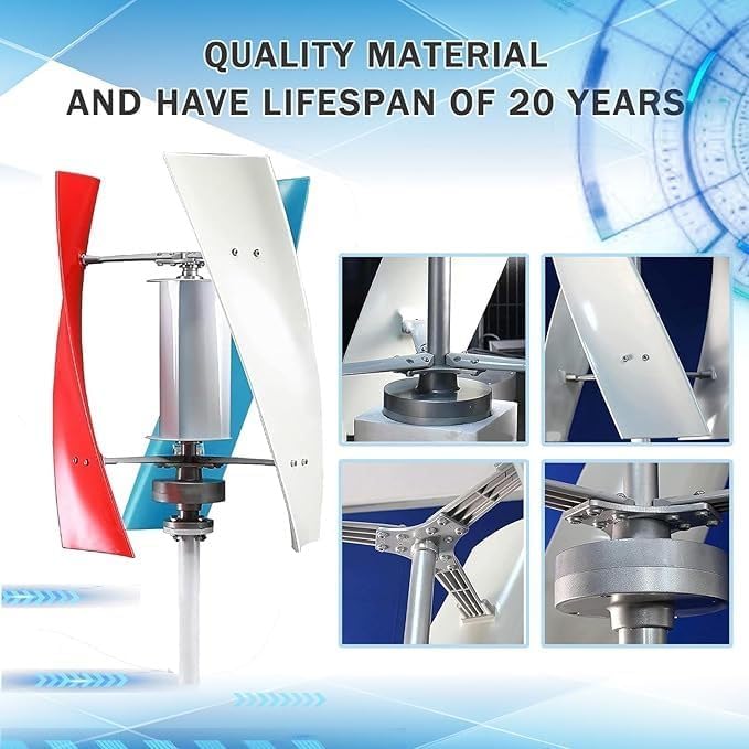 2000W Portable Veal Wind Generator with MPPT Controller, 3-Blade Wind Turbine for Home & Outdoor Renewable Energy Power System