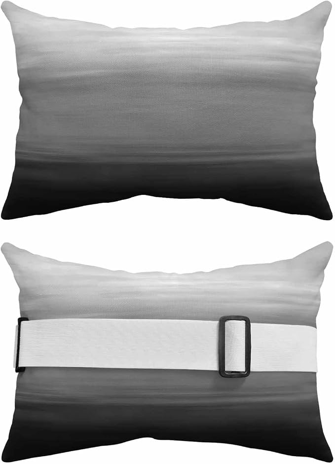 Black Grey Ombre Outdoor Pillows for Chaise Lounge Chair Waterproof Lumbar Pillows with Insert&Adjustable Elastic Strap Beach Headrest Pillow Modern Abstract Art Texture Neck Pillow for Pool 11"x16"