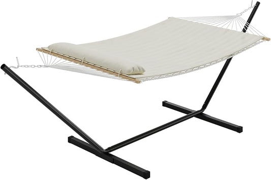 Double Hammocks with Stand for Outside, Heavy Duty Portable Outdoor Hammock with Soft Pillow & Paded, 450 LBS Weight Capacity, Perfect for Outdoor Indoor Patio Backyard Garden