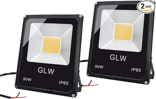 50W LED Landscape Lights 12-24V DC Warm White Flood Lights Low Voltage Landscape Lighting IP65 Waterproof Security Light for Walls Trees Flags Outdoor Spotlights with Spike Stand(2 Pack)
