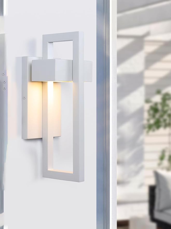 LamQee Outdoor Wall Lights Modern Exterior Lighting Fixtures, 3000K Integrated LED Outdoor Wall Sconce Lighting 2 Packs, Matte White Outside Wall Mount Lights for House Front Door Porch Garage Patio