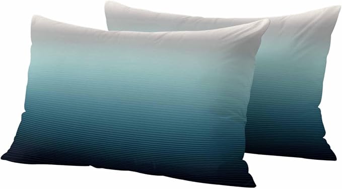 Waterproof Pillow Covers Set of 2,Black Teal and Gray Color Ombre Outdoor Pillow Protectors with Zipper Pillowcases for Patio Tent Garden Beach 20x12 Inches Modern Abstract Stripe Art