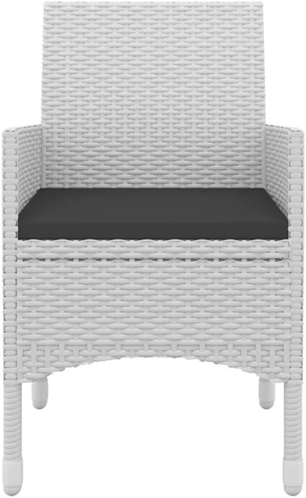 Afuera Living 5-Piece PE Rattan Patio Dining Set, Rectangular Table and 4 Cushioned Chairs, Weather-Resistant Powder-Coated Steel Frame, White Finish, Modern Outdoor Furniture for Garden, Balcony,