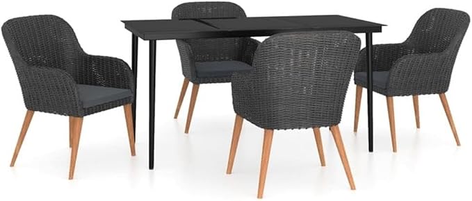 BOWERY HILL Contemporary 7-Piece Garden Dining Set, Weather-Resistant PE Rattan, Rectangular Black Table 55.1 x 27.6 in., Powder-Coated Finish, Modern Outdoor Patio Furniture for Garden or Terrace