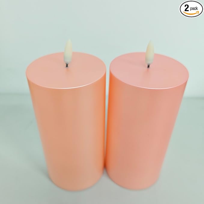 Pink Flameless Pillar Candles 6x3 Set of 2 with Timer, LED Battery Candles for Bedroom Decor, Decorative Candles for Nursery and Pink Room Decor
