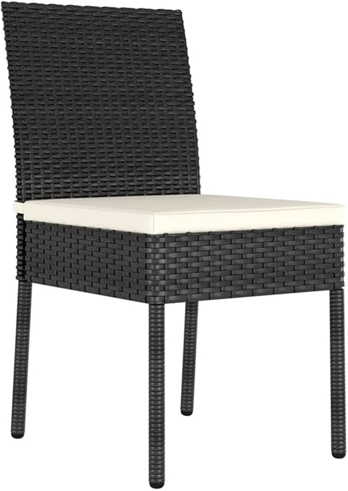 Afuera Living 5-Piece Outdoor Patio Dining Set, Black/Cream Poly Rattan, Powder-Coated Steel Frame, Glass Tabletop, Cushioned Chairs, Weather-Resistant, Modern Garden Furniture for Terrace or Balcony