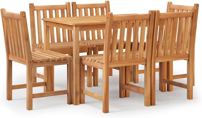 7-Piece Patio Dining Set, Solid Teak Wood Outdoor Table and Chairs with Waterbase Finish, Rectangular Garden Furniture Set for Backyard, Deck and Porch, 1 Table and 6 Chairs