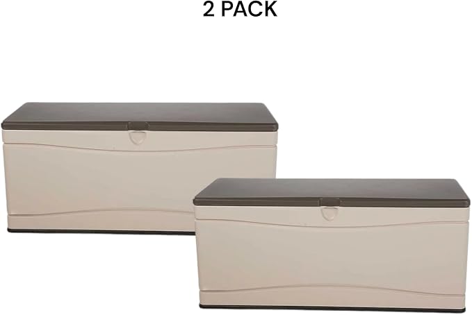 Heavy Duty Large Outdoor Deck/Storage Box, 130 Gallon Capacity, (Brown/Beige, 2)