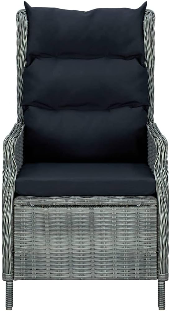 7 Piece Patio Dining Set with Cushions Poly Rattan Light Gray Outdoor Furniture Table and 6 Chairs Reclining Backrest for Garden Backyard