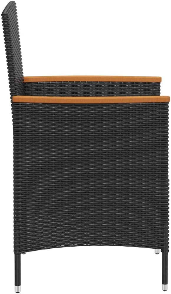 7-Piece Outdoor Dining Set, Rectangular PE Rattan Patio Furniture Set with Acacia Wood Tabletop and 6 Cushioned Chairs for Garden, Backyard and Terrace, Black