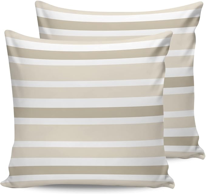 Outdoor Waterproof Throw Pillow Covers Set of 2 Khaki Beige Stripes Decorative Outdoor Pillows Cushion Case 18x18 Inch Classic Striped Patio Pillows for Couch Sofa Bed Garden Office Home Decor