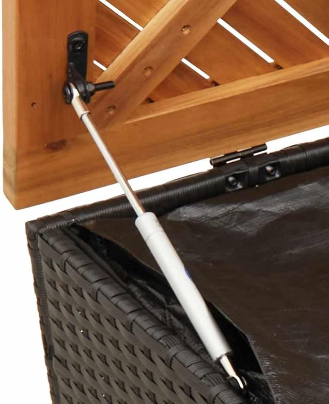 Modern Black Poly Rattan Garden Storage Box 43.3 x 19.7 x 21.3 in for Outdoor Patio Furniture Cushions and Blankets with Easy Access Lid