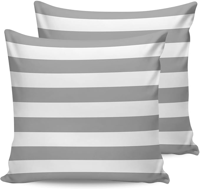 Outdoor Waterproof Pillow Covers for Patio Furniture Solid Striped Decorative Throw Pillow Cover Grey Pillowcases Set of 2 Cushion Case for Sofa Couch Chair Home Decor 20 x 20 Inches