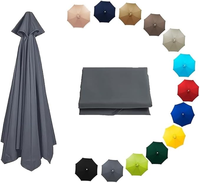 7ft/9ft/10ft Parasol Umbrella Canopy Replacement, Patio Umbrella Replacement Cover, 8 Ribs/6 Ribs Parasol Top Replacement Cloth(Gray,270cm/9ft-8ribs)