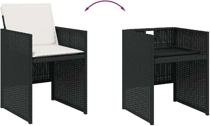 5 Piece Patio Dining Set with Cushions Black Poly Rattan Outdoor Table and 4 Chairs for Garden Backyard Porch Dining Space Saving Foldable Comfy Seat UV Proof