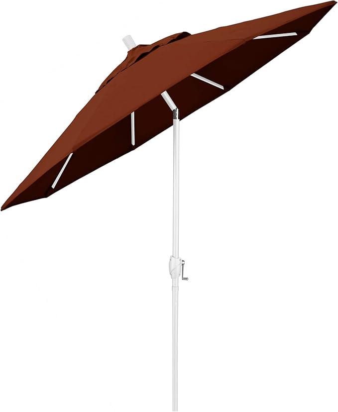 California Umbrella 9' Round Aluminum Market Umbrella, Crank Lift, Push Button Tilt, White Pole, Terracotta Olefin