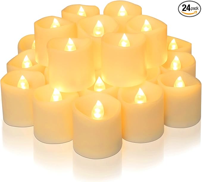 Homemory 24Pack Timer Flameless LED Votive Candles, Long Lasting Battery Operated Tea Light with Timers, 6 Hours On and 18 Hours Off Cycle Automatically for Wedding, Table Decorations (Ivory Base)