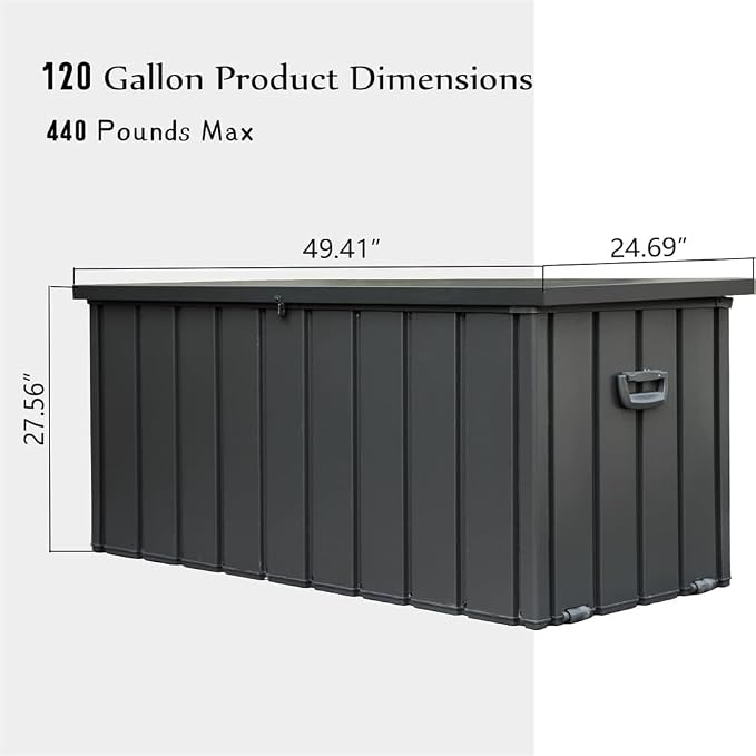 Large 120-Gallon Waterproof Outdoor Storage Box for Patio, Deck, or Poolside – Durable Weather-Resistant Design with Lockable Lid (120 Gallon (Dark Gray))