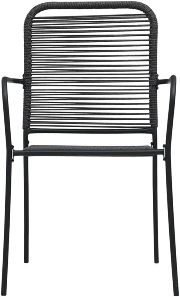 BOWERY HILL 6-Piece Patio Dining Set, Cotton Rope, Powder-Coated Steel, Tempered Glass Table, Black Finish, All-Weather, Contemporary Outdoor Furniture for Garden, Deck, Patio Dining Use