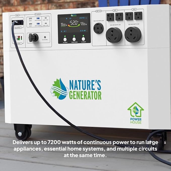 Nature’s Generator Powerhouse Gold Plus System:4800Wh Powerhouse and Four 410W Power Panels,120VAC and 240VAC Pure Sine Wave Address Home Power Requirements