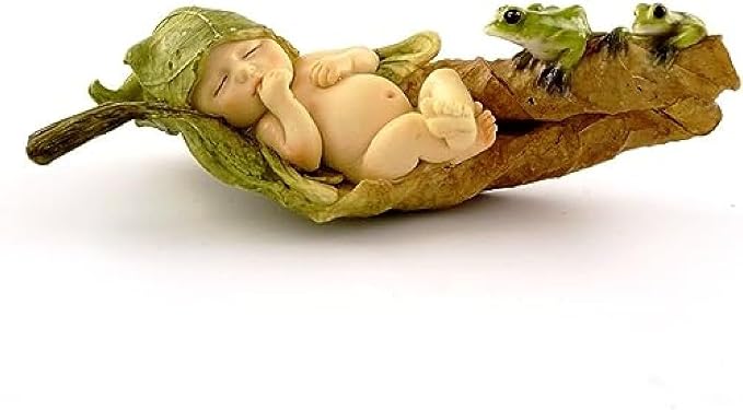 Top Collection Miniature Fairy Garden and Terrarium Statue, Sleeping Fairy Baby with Frogs