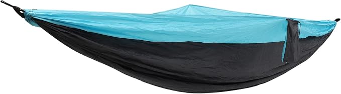 Double Hammock 210T Nylon Camping Swing, Outdoor Indoor Hanging Bed for 2 Person, Lightweight Portable Hammock with Carabiner Steel Buckle for Camping Hiking Backyard (Sky Blue and Dark Grey)