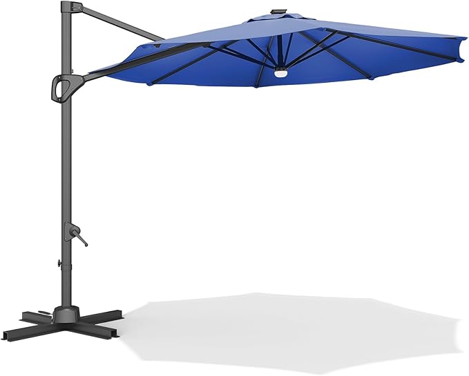 10 Ft Offset Patio Umbrella with Base Included, Round Cantilever Umbrella with UV Protective And Water Resistant Canopy, 360° Rotation, Integrated Tilting System, Beige